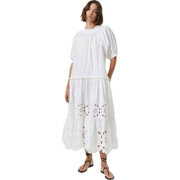 New RHODEWomen's Aderyn Eyelet Tired Midi Dress White Size Small